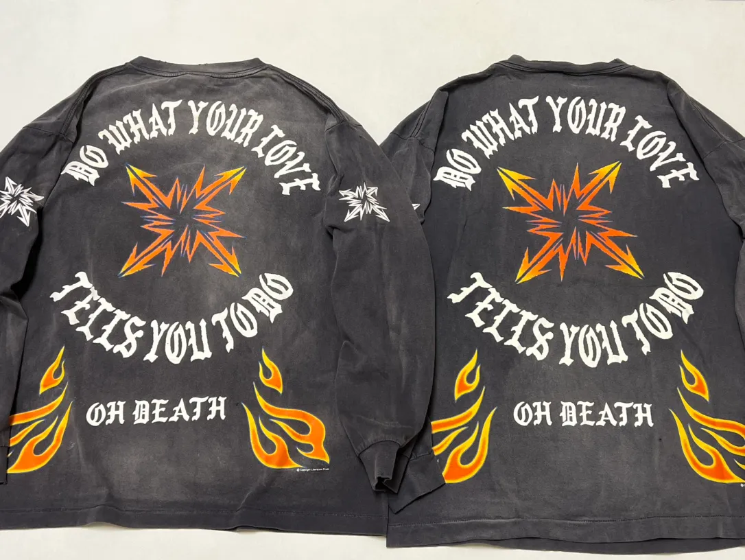 Large goods VS ZP SAINT Mxxxxxx M/AFTER LS_TEE/BLACK flame arrow letter M retro old long tee washed black S-XL
